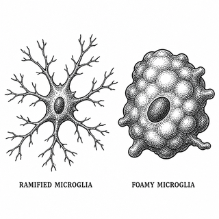 In the brain's white matter, take the insulated cable routes until you reach the edge of a mixed active/inactive multiple sclerosis lesion: the ragged neighborhood where myelin has gone missing, axons are trying to keep the lights on, and immune cell